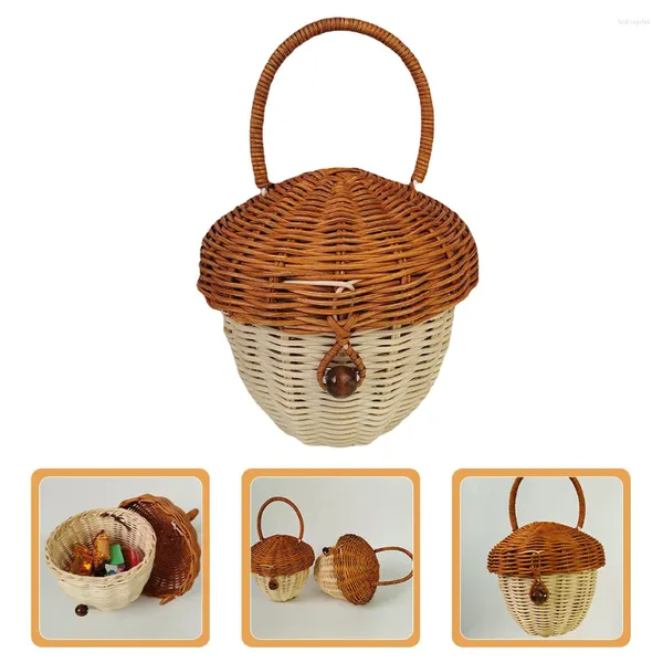 Aufbewahrungstaschen Messenger Hand Acorn Bag Kinder Hochzeitsdekoration Zeremonie Blumenmädchen Körbe Rattan Griff