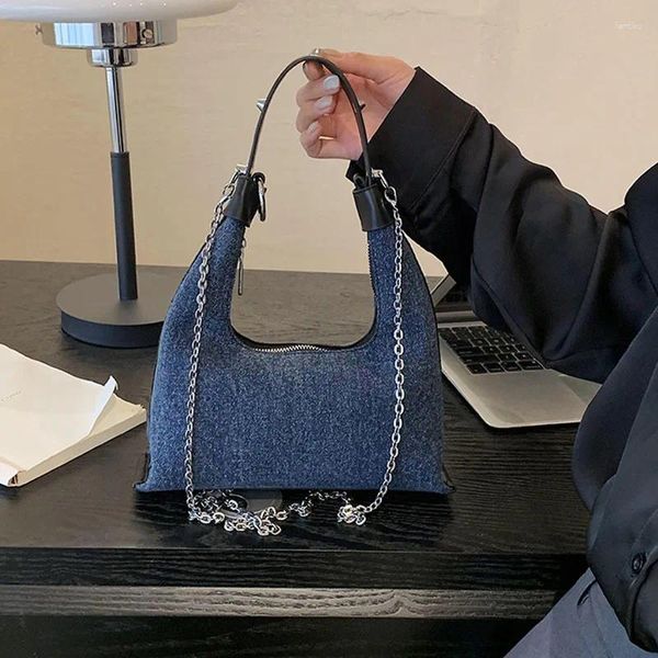 Abendtaschen Textur Kette Crossbody Fashion Niethobos Handtasche Retro Denim Unterarm Einschuldbeutel Reise vielseitiger Satchel