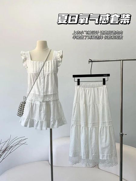 Abiti da lavoro abiti di alta qualità da 2 pezzi set di magliette bianche da colletto quadrato chic elastico vita a-line occasioni formali mori ragazza