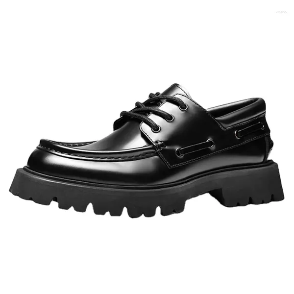 Kleiderschuhe echtes Leder Leichter dicker bodener Freizeitschuh für Männer High-End Black Square Toe Derby Man