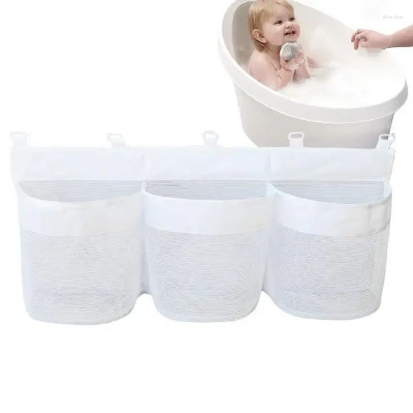 Sacos de armazenamento Bath Toy and Holder Large Capacidade 3 Compartamentos Design de malha Bathtub Bath Multifuncional Saco de lavar louça