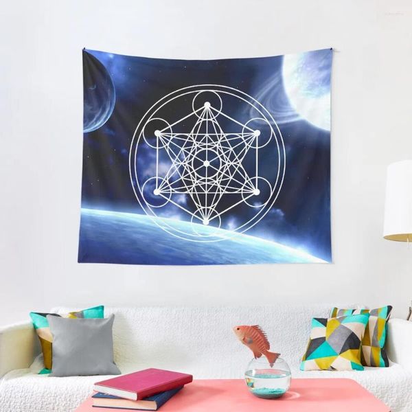 Taquestres sagrado geometria art.Cubo de Metatron no Espaço Papéis de Parede de Tapestry Decoração de Decoração da Decoração da Decoração da Sala