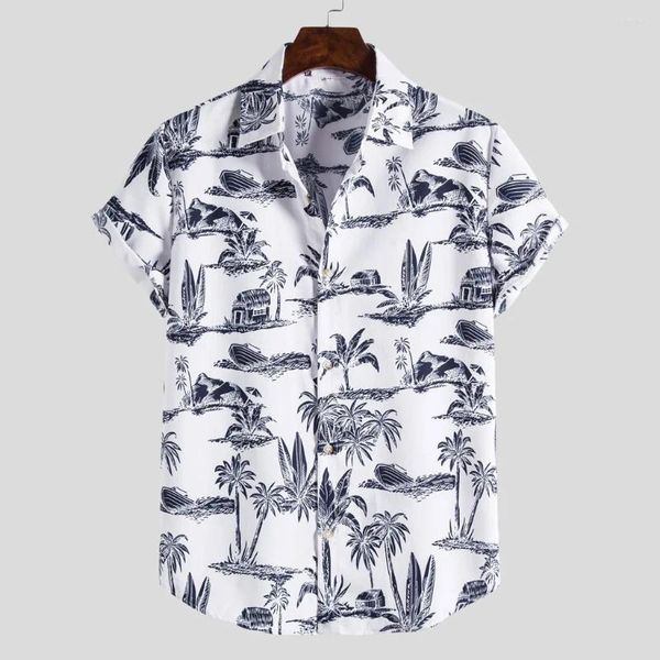 Camicie casual maschile 2024 Stampa tropicale Pianta di spiaggia estiva hawaiane Coconut Talsons a manica a maniche corte Etnic Shirt
