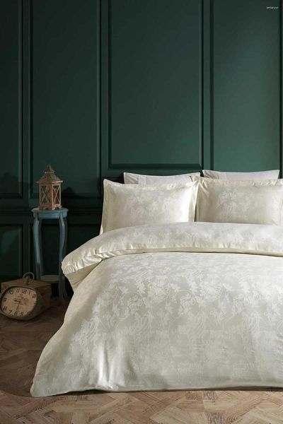Set di biancheria da letto di lusso di lusso di lussuoso turco di copertura jacquard cover set di cuscinetti set beige double 200 220 cm (biancheria da letto non incluso)