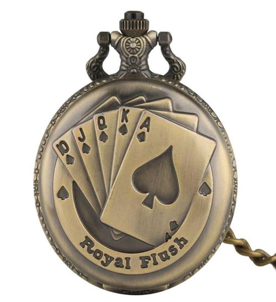 Vintage Bronz Royal Flush Poker Tasarımı Kuvars Cep Saati Steampunk Serin Kolye Kolye Zinciri Erkekler için 8578163