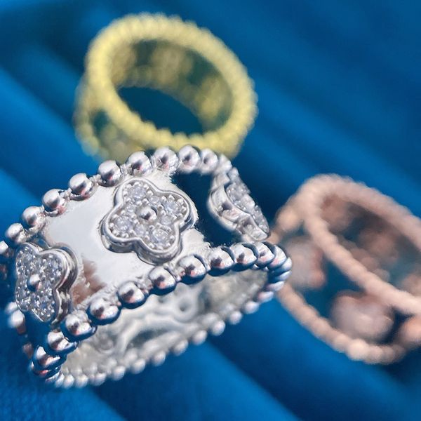 Nuovi anelli di designer di caleidoscopio a quattro foglie Cleef Ring per donne Anello per chiodo diamantato in argento sterling6/7/8/9 Anelli di lusso