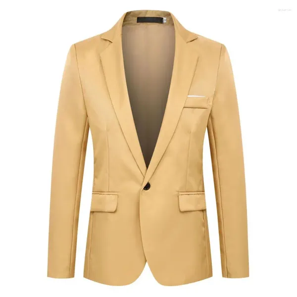 Herrenanzüge eine Schnalle Männer Blazer Solid Color Business Casual Slim Fit Blazer Revers Taschen Bräutigam Hochzeitskleid Anzug Mantel Jacke