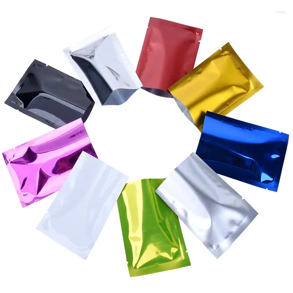 Enrocamento de presentes 100pcs/lote- Color Aluminized Bolsos planos aluminizados Sacos de vedação a pó de vácuo