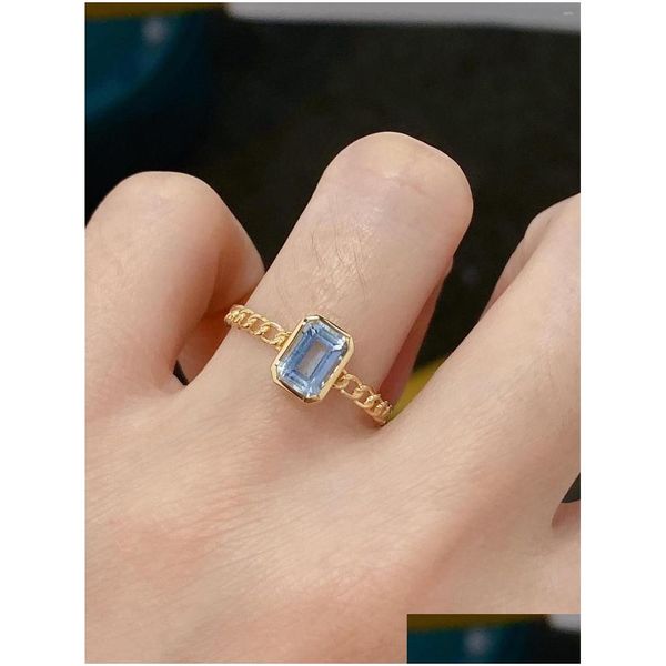 Кластерные кольца SX Ювелирные украшения Solid 18k желтого золота природа 1ct Blue Aquamarine Gemstones для женщин.