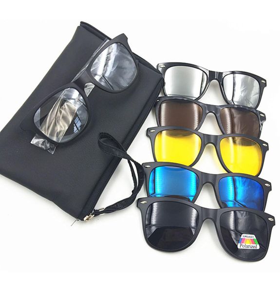 Novo 5 em 1 homens homens polarizados óculos de sol magnéticos Clipe TR90 Retro Frame Eyewear Night Vision Driving óculos ópticos com BAG8120144