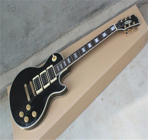 Guitarra de alta qualidade Peter Frampton LP Custom Electric Guitar Hardware Golden 3 Pickups Black Beauty