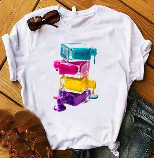 Maglietta da donna 3d arcobaleno arcobaleno stampato per unghie maglietta Fema