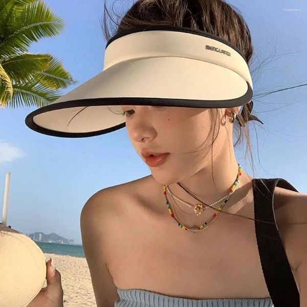 Chapéus de aba larga Proteção UV Proteção solar Captura de tampa superior de seda dobrável praia de verão chapéu de sol viseira mulher coreana Mulheres