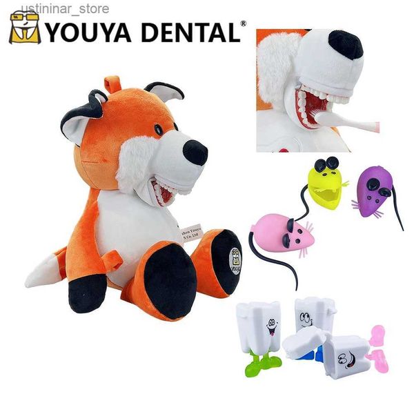 Animali di peluche imbottiti Dental Teaching bambola per bambole per bambini Peluga che imparano a spazzolare dente modello a manodentale specchio denti latte Case L47