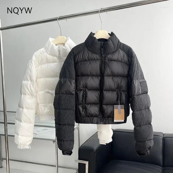 Frauenjacken hochwertiger Gesicht N16 Plaid Spleißen kurzer Down Jacke Winter warme Mode Stickerei Lose dicke Brotmantel für Frauen