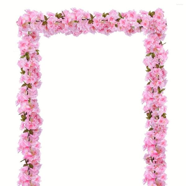 Flores decorativas 2pcs Artificial Cherry Blossom Flower Vines para ao ar livre Decoração de festa de casamento de garava de seda de seda