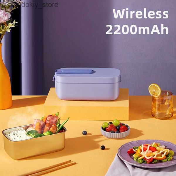 Bento Caixas 1.0L Lunhana elétrica sem fio Lunhana sem água Alimentos Alimentos portáteis Alimentos mais quentes de aço inoxidável Caixa de bento 2200mAh L49