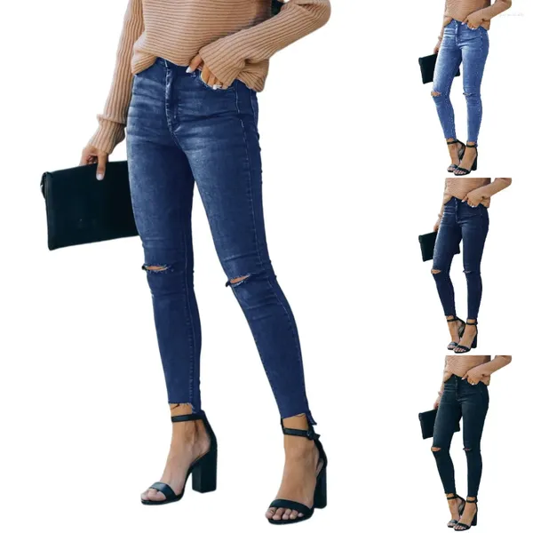 Kadınlar kot yırtılmış erkek arkadaşı kıvrımlı sıska bacak sıkıntılı ince fit instastretch rahat denim pantolon