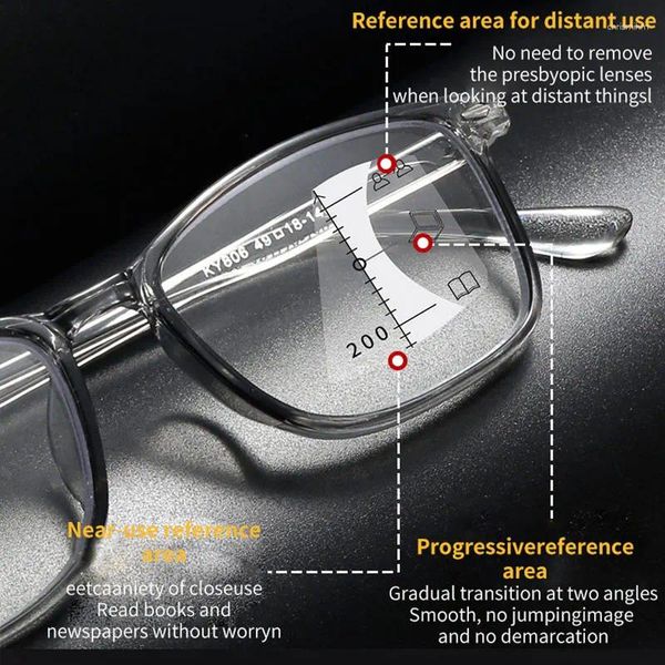 Sonnenbrille Ultra-Licht Multifokale Lesebrille Männer Frauen weit und in der Nähe von doppeltem Gebrauch Anti-Blau-Licht-HD-Presbyopic Brille 1.0 bis 4.0