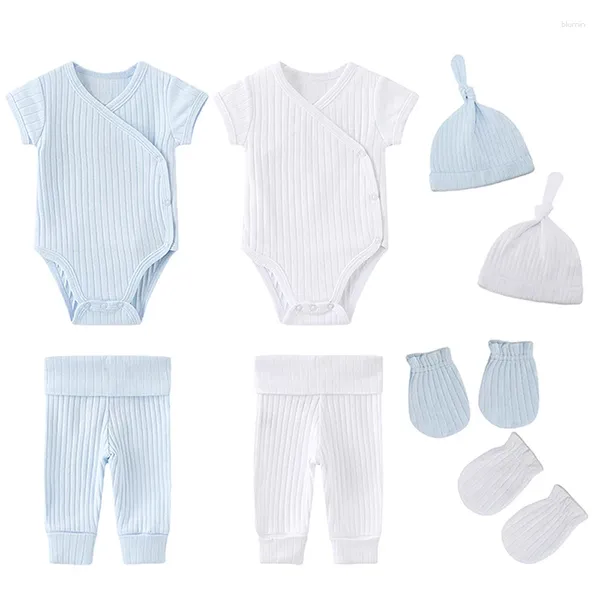 Roupas Conjunto Kiddiezoom 8 PCs/Conjunto Four Seasons Solid Born Boy Girl Girl Bodysuits Calças Acessórios Presente de chá de bebê