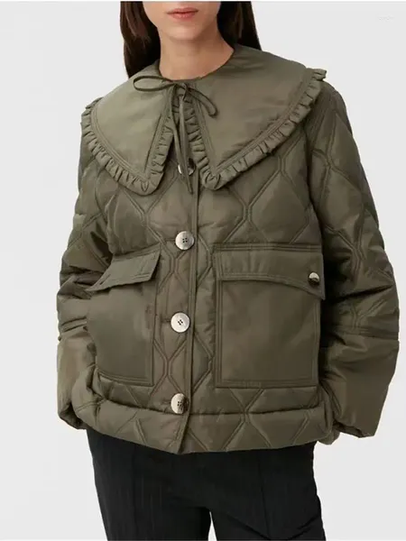 Женские куртки женщины короткий тип Parkas Coat 3 Colors Ruffled ряд
