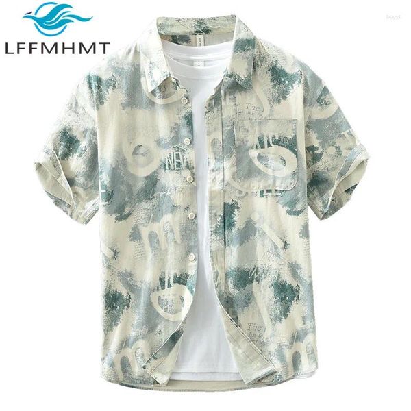 Herren lässige Shirts 8091 Sommer Mode Japan -Baumwolle Kurzarm Shirt Art Print Vinage Lapel Bluse Strand Holiday Tops