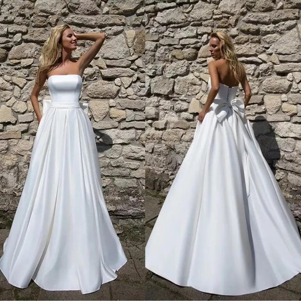 Abiti da sposa senza spalline in raso Impero abiti sexy boho sleeveveless boho giardina