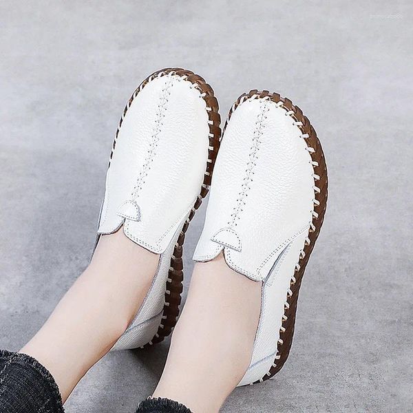 Freizeitschuhe Herbst Wide Breite Frauen echte Leder Ballett Wohnungen Frauen weiße Slipper fahren Mokassins Damen für Fuß