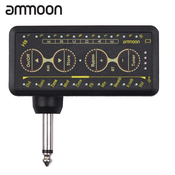 Kabel Ammoon Multieffects Gitarrenkopfhörerverstärker wieder aufladbarer Taschengitarrenverstärker 3,5 mm Jack Preamp Chorus Phaser Reverb Delay Melodie