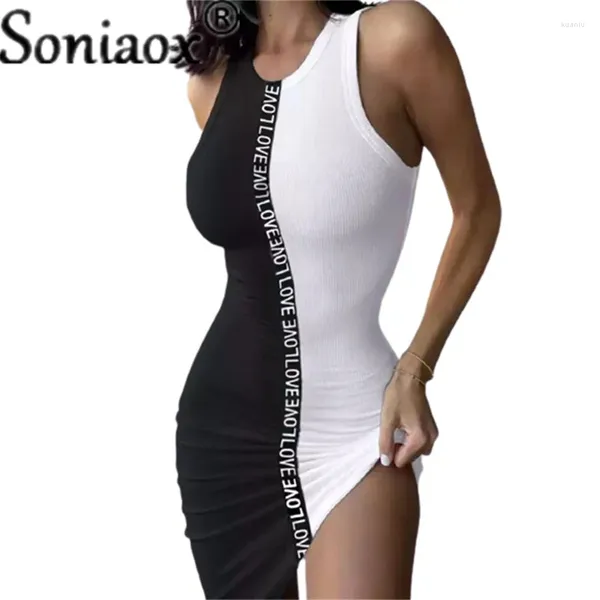 Abiti casual abiti da carrozza sexy sexy da donna contrasta a colori per lettere love gittrello ciottolo slim fit slit covidos coperto hipidos coperto