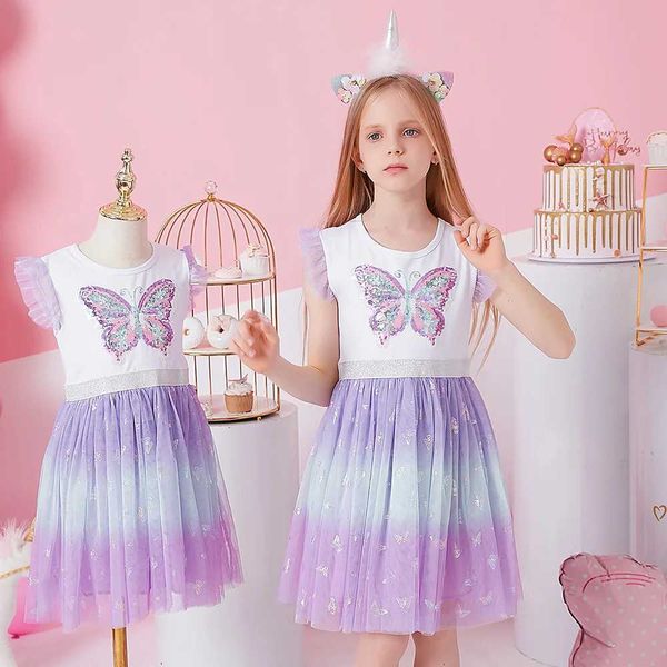 Девушка платья Vikita Girls Summer Dress Butterfly Sequints Kids Flare Flare Gradive платья для маленькой девочки Принцесса для вечеринки платья на день рождения T240417