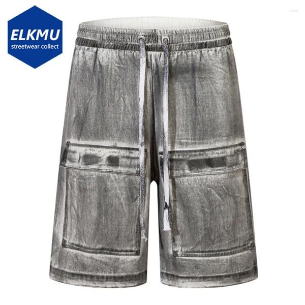 Shorts maschile cravatta sporca tintura vintage retrò gamba larga streetwear hip hop y2k 2024 estate