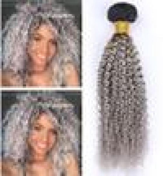 Kinky Curly peruanische graue Ombre menschliches Haar Webbündel 4pcs schwarz und silbergrau Ombre Human Hair Schussverlängerungen Free8772955