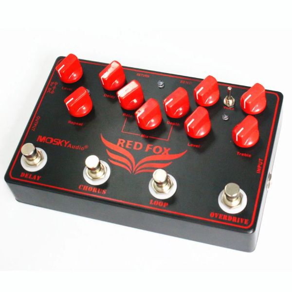 Kablolar Mosky Red Fox Overdrive Pedal Reverb Loop İstasyonu Müzik Aletleri Bas Pedalı Klip Aksesuar Gitar Parçaları Efektör 4in1
