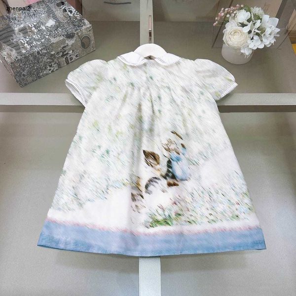 Luxury Girls Party Dress Cat Muster Print Baby Rock Größe 90-160 cm Kinder Designer Kleidung Lampelkragen Prinzessin Kleid 24APRIL
