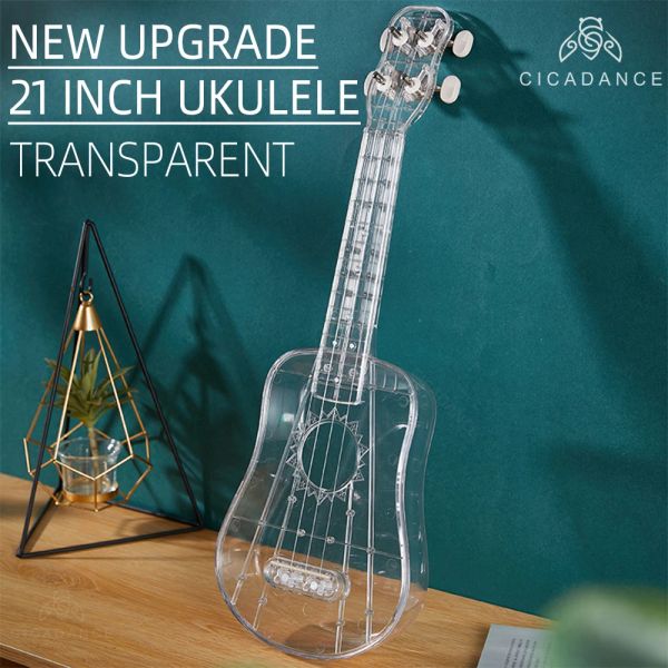 Cabos 21 polegadas Transparente Ukulele 4 Strings Infantil Guitar Guitar Instrumentos musicais Presente para adultos para iniciantes Performance profissional