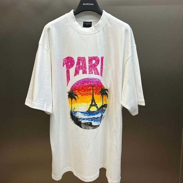 Edição de roupas de alta qualidade Edição Paris Beach Painted Painting For Men Mulheres T-shirt Mangas curtas