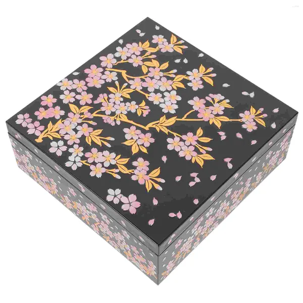 Dinnerware Defina o japonês estampando japonês realista Cherry Blossom Sushi Box Lunch Ano Snack Gift Home Decoration for Plastic