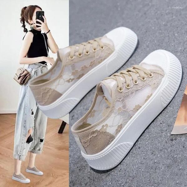 Scarpe casual Donne Lace Lace Donna traspirabile Sneaker Sneaker Piattaforma Floral Moca