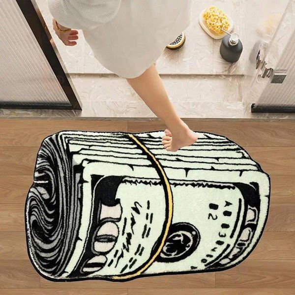 Tapetes de banho rolo de secagem rápida de dólares imitação criativa Cashmere banheiro chuveiro de tapete para a porta da porta