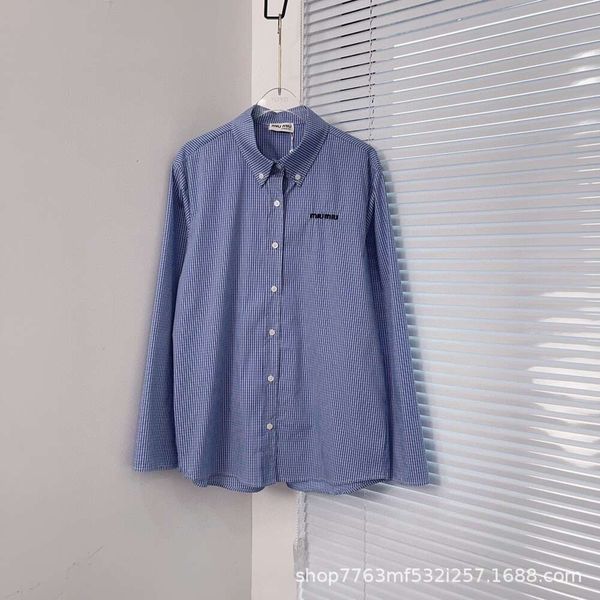 Весна/лето нишевая модная марка тонкая сетка синяя клетчатая рубашка для поднятых манжеты Дизайн модный универсальный