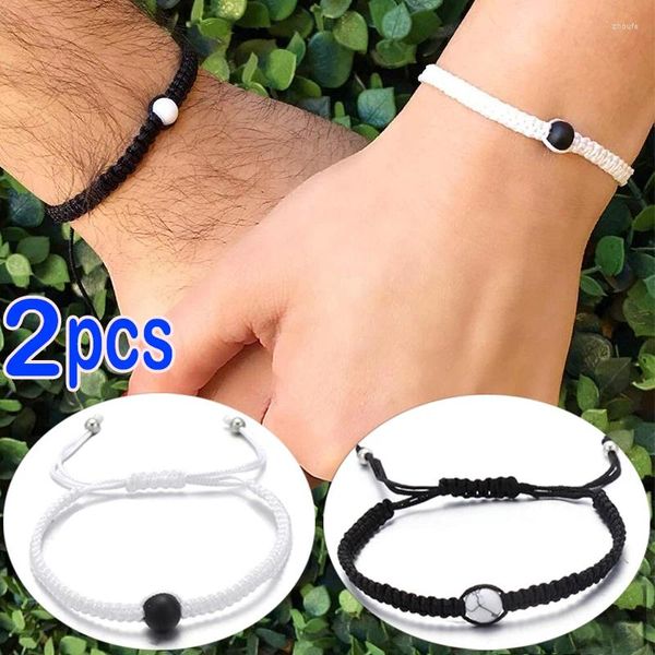 Braccialetti di fascino 1/2pcs Matte Lava Stone Naturale Distanza Naturale Bracciale Black White Incessing Coppia Yin Yang Uomini Donne Donne Augura Lucky