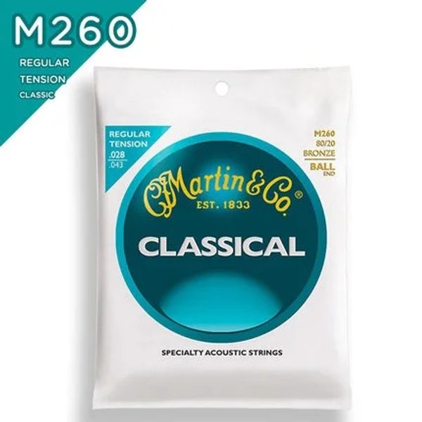 Cavi Martinguitar M260 80/20 Plainze in bronzo Tensione normale Nylon Classic Cuitar Strings, Ballend