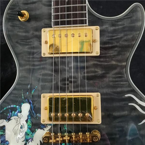 Chitarra di alta qualità chitarra elettrica personalizzata, forcella di sintonizzazione ebano, design a l longding, placcatura oro hardware, all'ingrosso