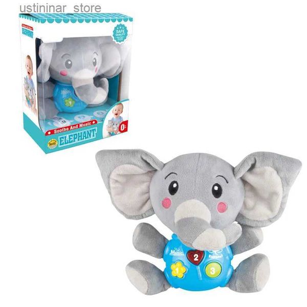 Animais de pelúcia de pelúcia de alta qualidade Novo bebê e criança Comfort Toys Elephants Rabbits S Electric Lights Music Baby Sleeping Plush Dolls L47