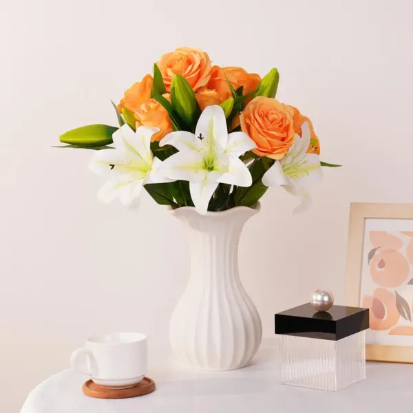 Dekorative Blumen Orange Künstliche Lilie Rose Big Bouquet Seiden Plastik FACHSER FACHE BLUME FÜR HÄUFE Hochzeitsdekoration Wohnzimmer arrangieren