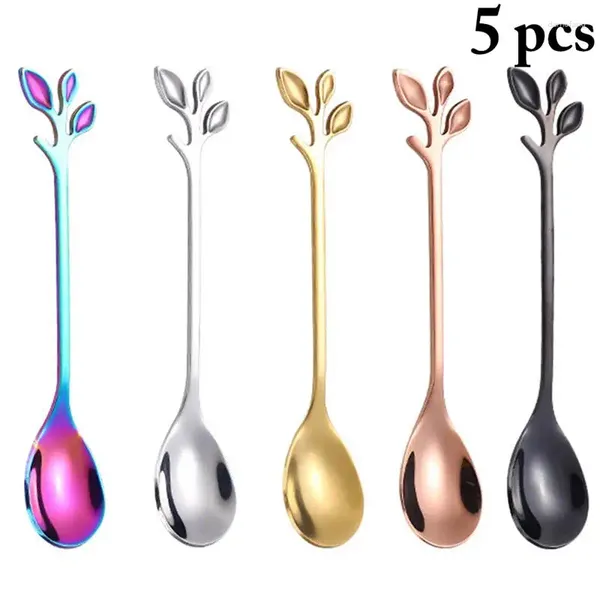 Colheres de café 5pcs colher aço inoxidável Creative Leaf Decor Tea Mistura de xícaras de xícara de acessórios