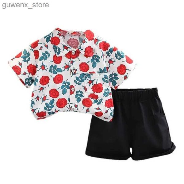 Roupas de roupas novas roupas de bebê de verão terno infantil meninos camisa casual shorts 2pcsssets roupas infantis roupas de criança figurina infantil y240415jbn5y240417jb