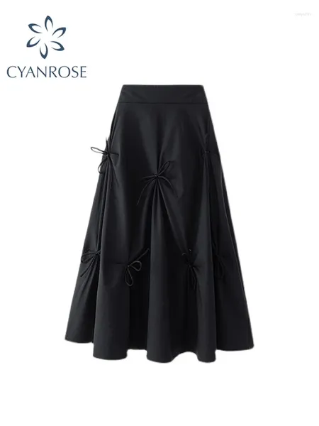 Юбки черная винтажная длинно плиссированная бабочка юбка для украшения женщин 2024 Осенняя зимняя мода Lady High Taist