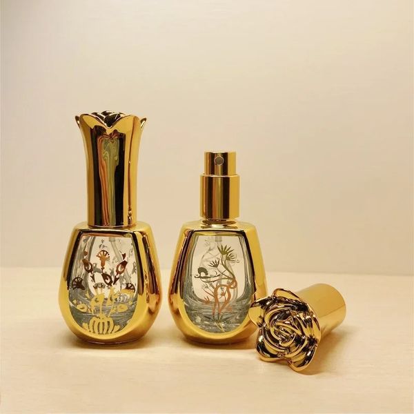 1pc 10ml de vidro dourado de vidro de vidro garrafa spray recarregável garrafas de perfume de embalagem contêiner cosmético